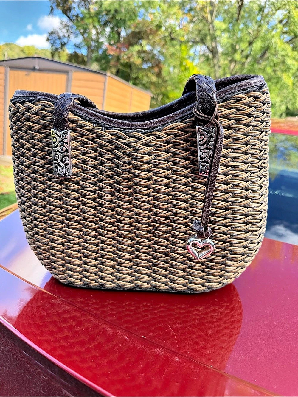 Brighton Woven Tote Bag in Brown & Black